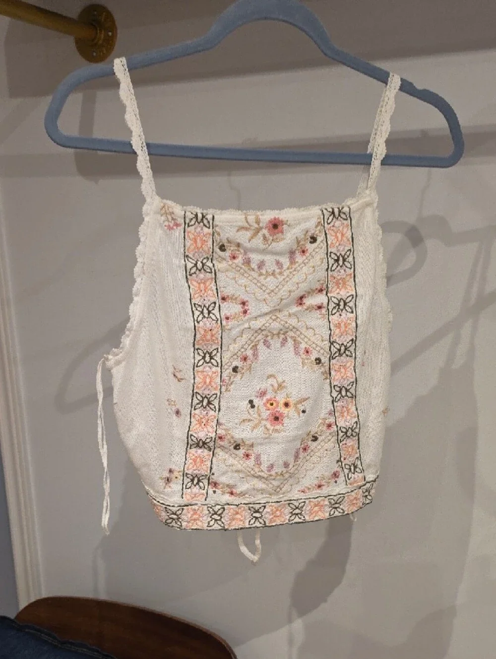 NWT Free People Garden Party Embroidered Tank Top - White with Pink Accents - Picture 9 of 9